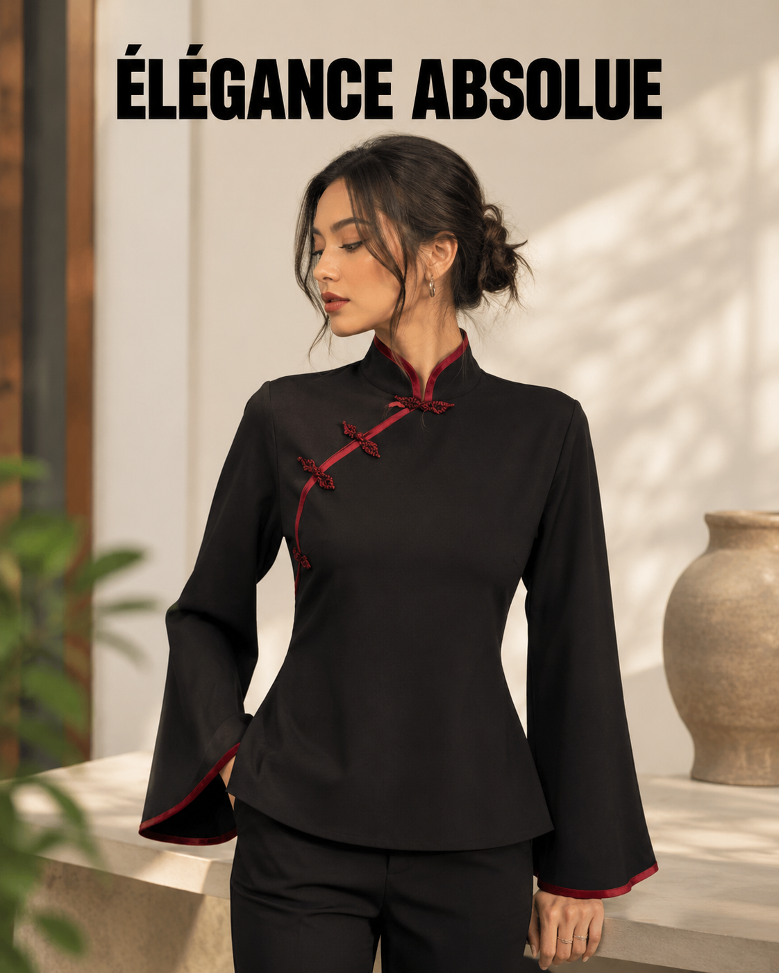 The black Majesty Chinese top with sleeve
