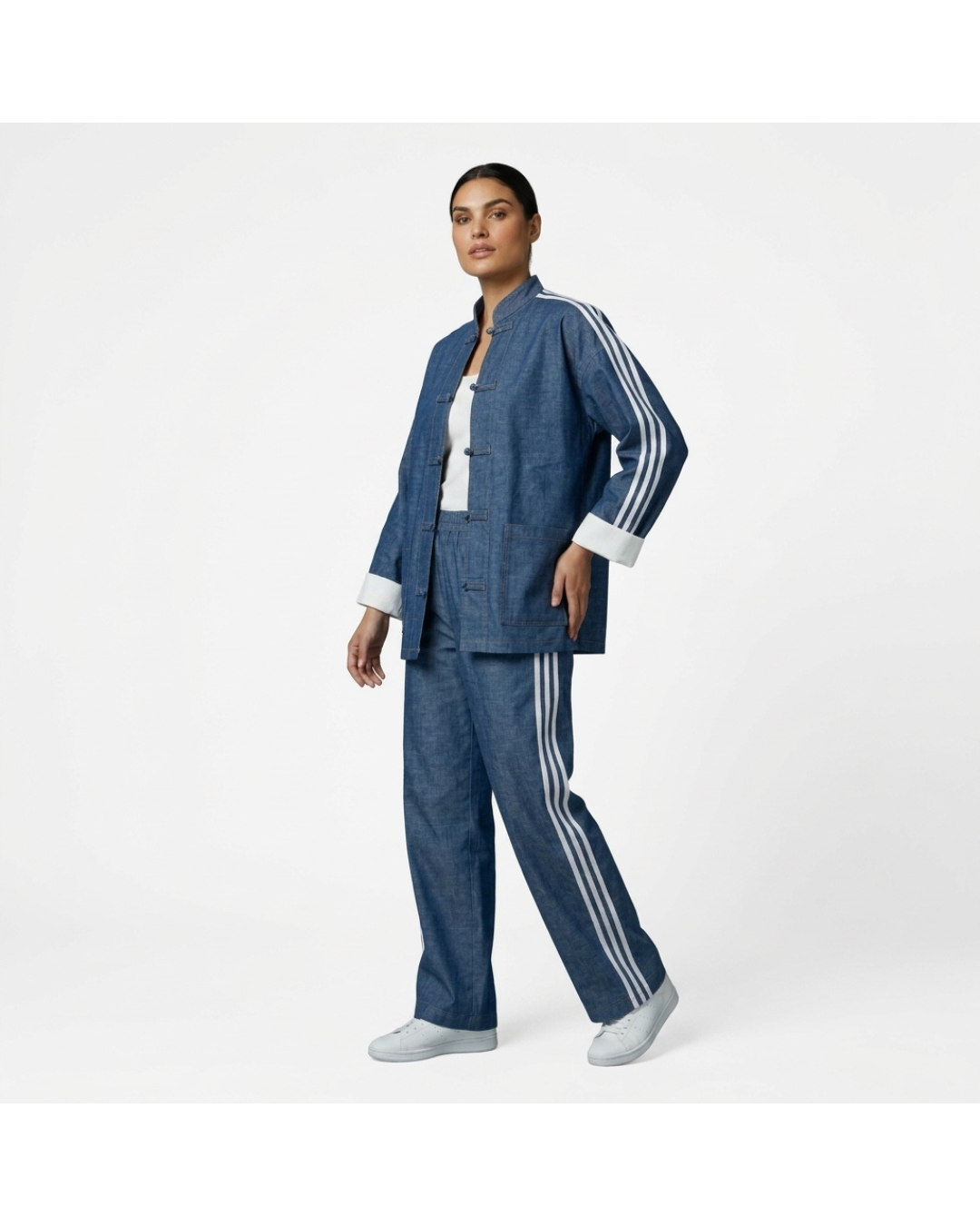 Women’s Denim Chinese-Style Jacket & Pants Set