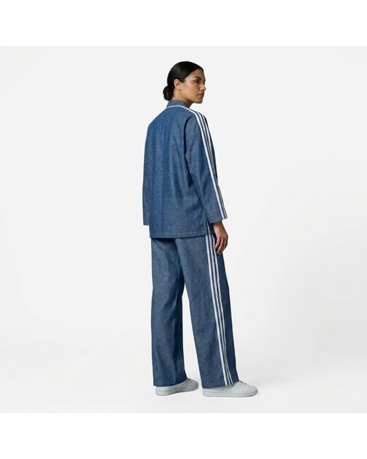 Women’s Denim Chinese-Style Jacket & Pants Set